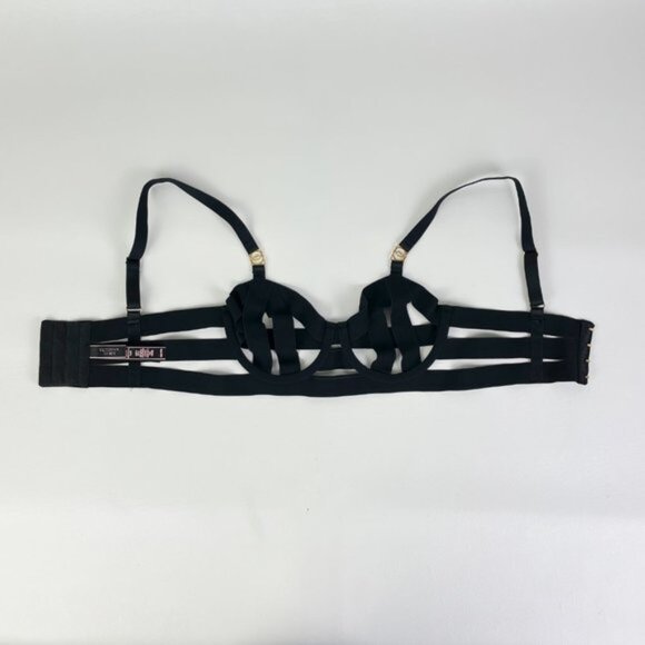 NWOT Victoria's Secret Bra 32B Unlined Balconet Strappy Banded Black B1724 - Picture 2 of 7